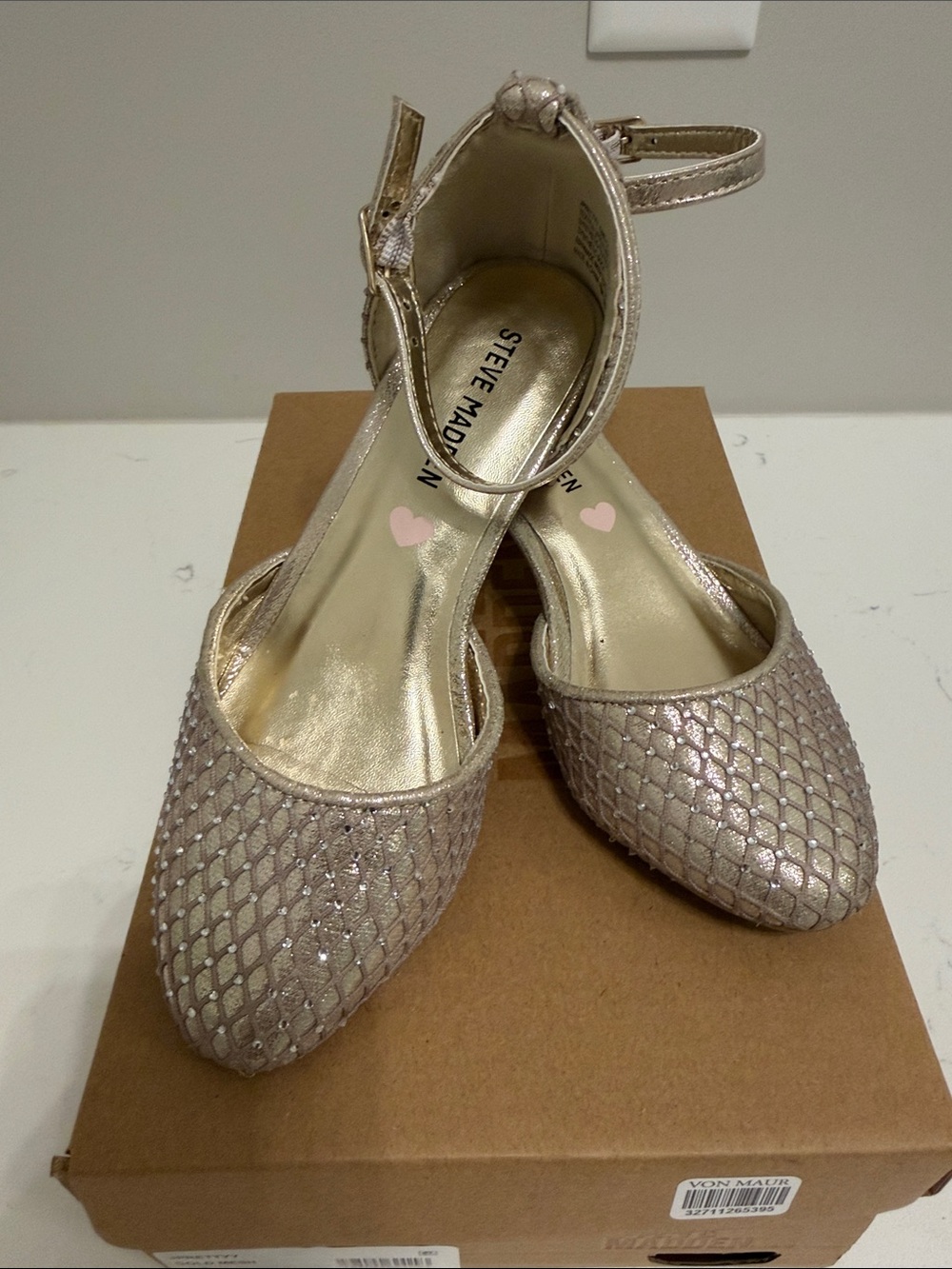 Steve Madden Metallic Rose Gold Ankle-Strap Heels Girls size 13